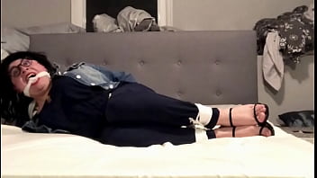 Latina crossdresser Lenise Villarreal is bound &amp_ gagged in blue