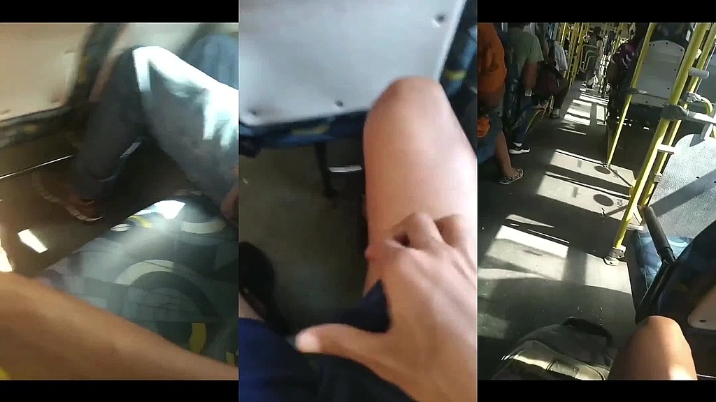 masturbando com a pica duraca no transporte publico ao lado de desconhecidos