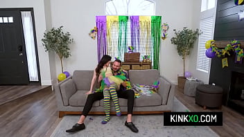 Petite cutie Lulu Chu celebrate Mardi Gras with a good fuck session on the couch