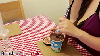 British 18 Year Old Eats Ice Cream With Cum Topping