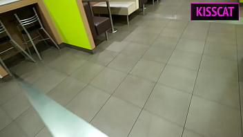 Stepson fucks stepmom'_s mouth in Mc toilet to improve her coffee with sperm