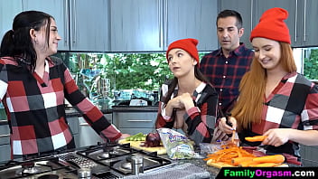 FamilyOrgasm - Easygoing Father Goes to the Kitchen While the Girls Cook