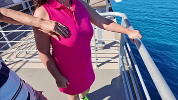 The StepMom flashing in a public place and remembers her vacation with her StepSon