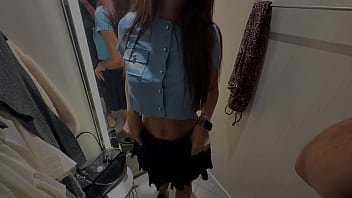 Quick fuck in a store fitting room with cum on face