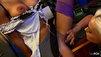 Blondes in stockings are fantastic looking as they lesbo fuck and cum together