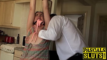 Pig tails slag Liz Rainbow earns facial after power fuck