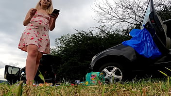 No panties girls outdoors fun on try on haul day with lingerie and short summer dress and miniskirts