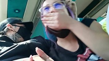 Blowjob and fucking with creampie in public service bus