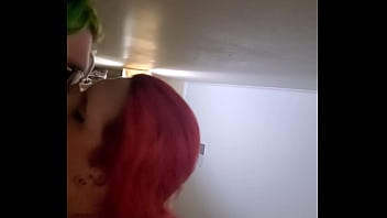 Asian American Redhead tranny sucks dick and takes anal bareback creampie