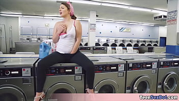 Sexy teen bored in the washing room so its time to do something while waiting