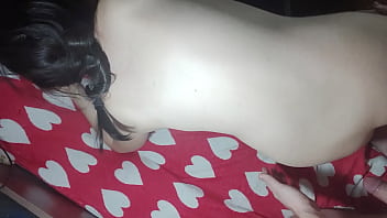 Fucked her doggy and filled her pussy with cum without removing his finger from her anus