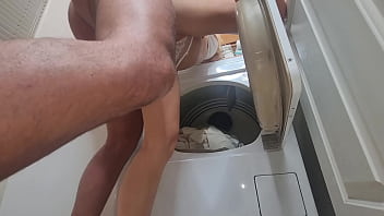 Hotwife Fucked and Left Leaking Cum While Doing Laundry