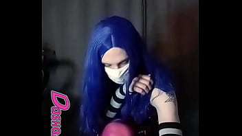 Crossdresser playing with fan in light dress and color pantyhose - DashaNoihara - vertical shots