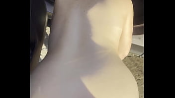 Whore with huge tits watches herself cum as she gets fucked from behind in public