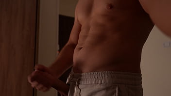 Fit guy masturbates without even taking off his shorts