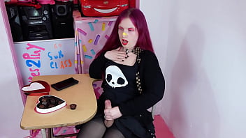 Cute Tgirl Cums on Candy During Class