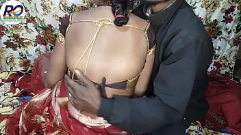 Great sex with Bhabhi in red saree and after removing the black blouse, opportunity to squeeze the boobs and ass fuck Hindi audio Claire Vais