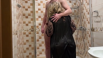 Stepmom washed stepson'_s dick in the bathroom and had sex with him