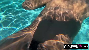 Naked ebony MILF Ana Foxxx fingering her hairy black pussy under the water