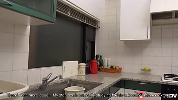 Japanese brunette housewife Ryouko Murakami blowjob hard cock form her stepson