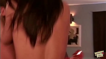 Sexy brunette in stockings talks dirty as her ass gets railed and covered in cum