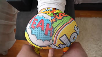 Caught my stepsister masturbating and fucked her, tearing her leggings on her big ass