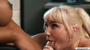 SUPER NAUGHTY shemale and busty colleague fuck in the office