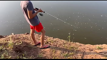 A young schoolboy near the highway gave his hole to be fucked to cum , gave up fishing to fuck .