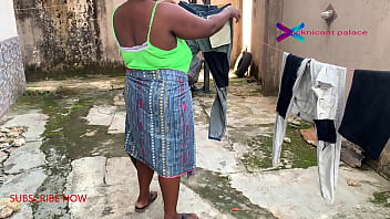 GATEMAN WATCHES HORNY CHEATING WIFE AS SHE DRY HER HUBBY CLOTHES, SHE LATER GOT FUCKED.SUBCRIBE