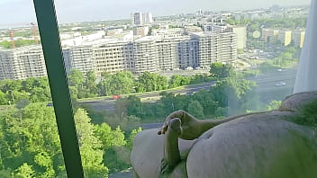 Masturbating by hotel window with nice wiew to Frankfurt