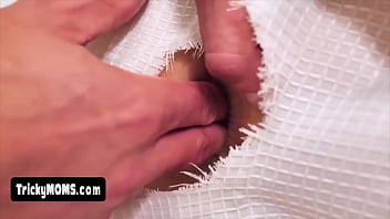 Stepma showering with a glory hole on the curtain I just cant resit this taboo fuck opportunity