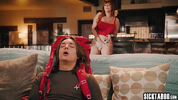 Big tits redhead MILF fucks big cock guy after hot masturbation