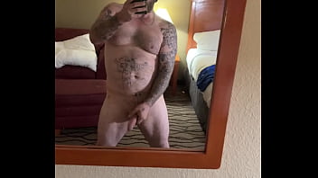 White boy stroking in mirror