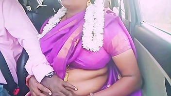 Indian beautiful saree housewife with car driver hot romance Telugu dirty talks.