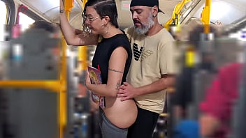 Slutty Student Gets Cumshot in Public on the Bus