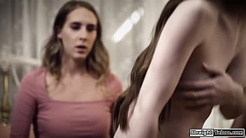 Blonde is helping her busty stepsis and her bf with soaking