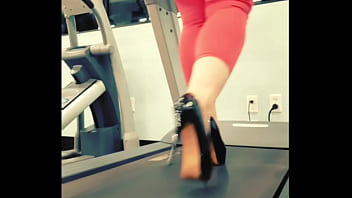 Stiletto High Heels Public Gym Treadmill Walking in pleasers tall shiny black stripper shoes workout yoga pants exercise cardio - Kyra Hellfire