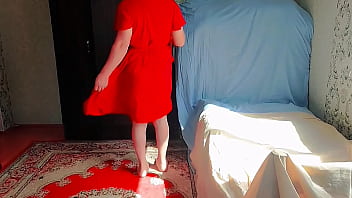 Gorgeous trans beauty wearing thigh-high white socks