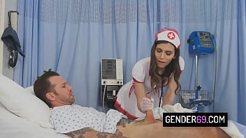 Sexy transsexual nurse Korra Del Rio sucks and rides patients hard cock