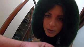 Slutty Mature Orgasm &ndash_ Blowjob &amp_ Cum on Green Shiny Downjacket- preview