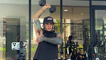 A sweaty, strong guy at the gym asks a neighbor in the building to smell his cock so he can fuck her later.