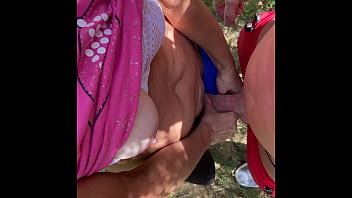 Fuck and cum in thong in public park summer .