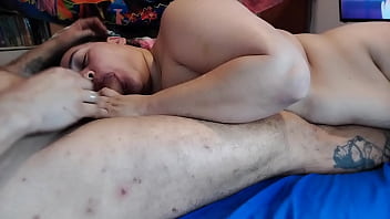 Dorynha gets a cumshot in the face. My husband came all over my face and I cleaned it up with my tongue.