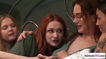 Lesbian stepdaughter sharing her busty stepmom with her bffs