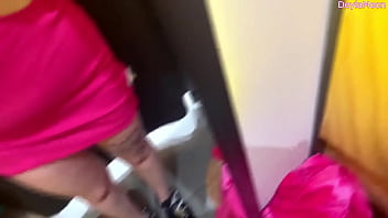 beautiful stepmother changing clothes in a clothing store. shooting in the dressing room