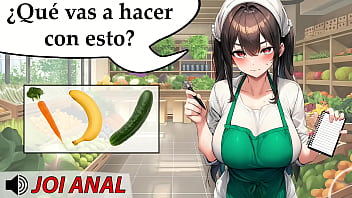 JOI Anal con frutas. La frutera te ha pillado y ahora quiere ayudarte. Voz espa&ntilde_ola.