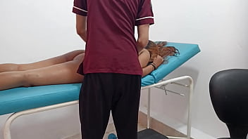 Giving massage to a brunette woman with big tits - I end up fucking her