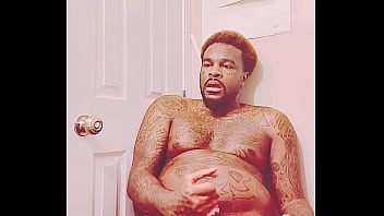 Solo male with daddy bod &amp_ too many tattoos strokes his cock before a hot date