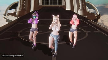 [MMD] Unis - Curious Ahri Akali Seraphine Hot Kpop Dance League of Legends Uncensored Hentai