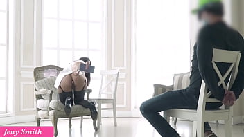 Jeny Smith invited a guy over for her psychological experiment, turned off the lights, and got naked in front of him in the dark. The guy liked the butt plug in Jeny'_s ass
